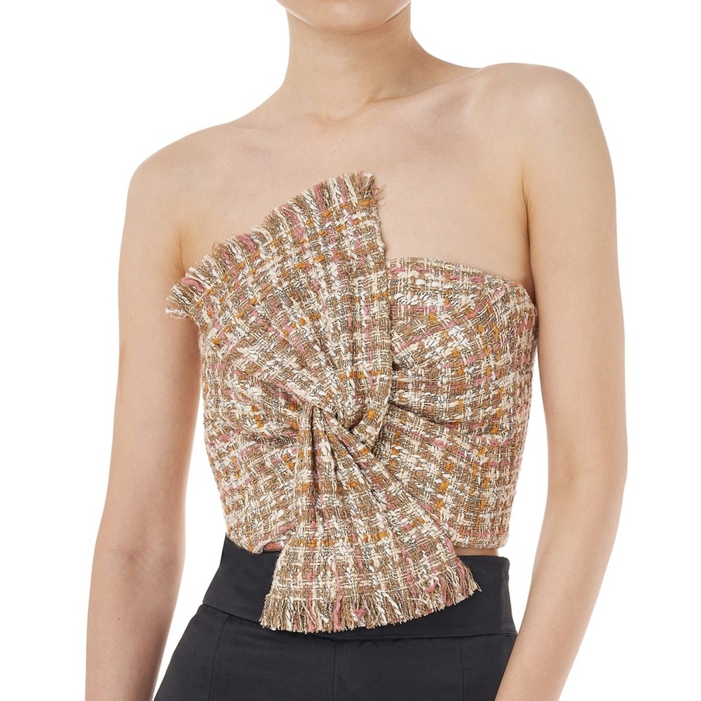 AMUR Tweed Twisted Bow Audrey Bustier Corset Top - Picture 1 of 8